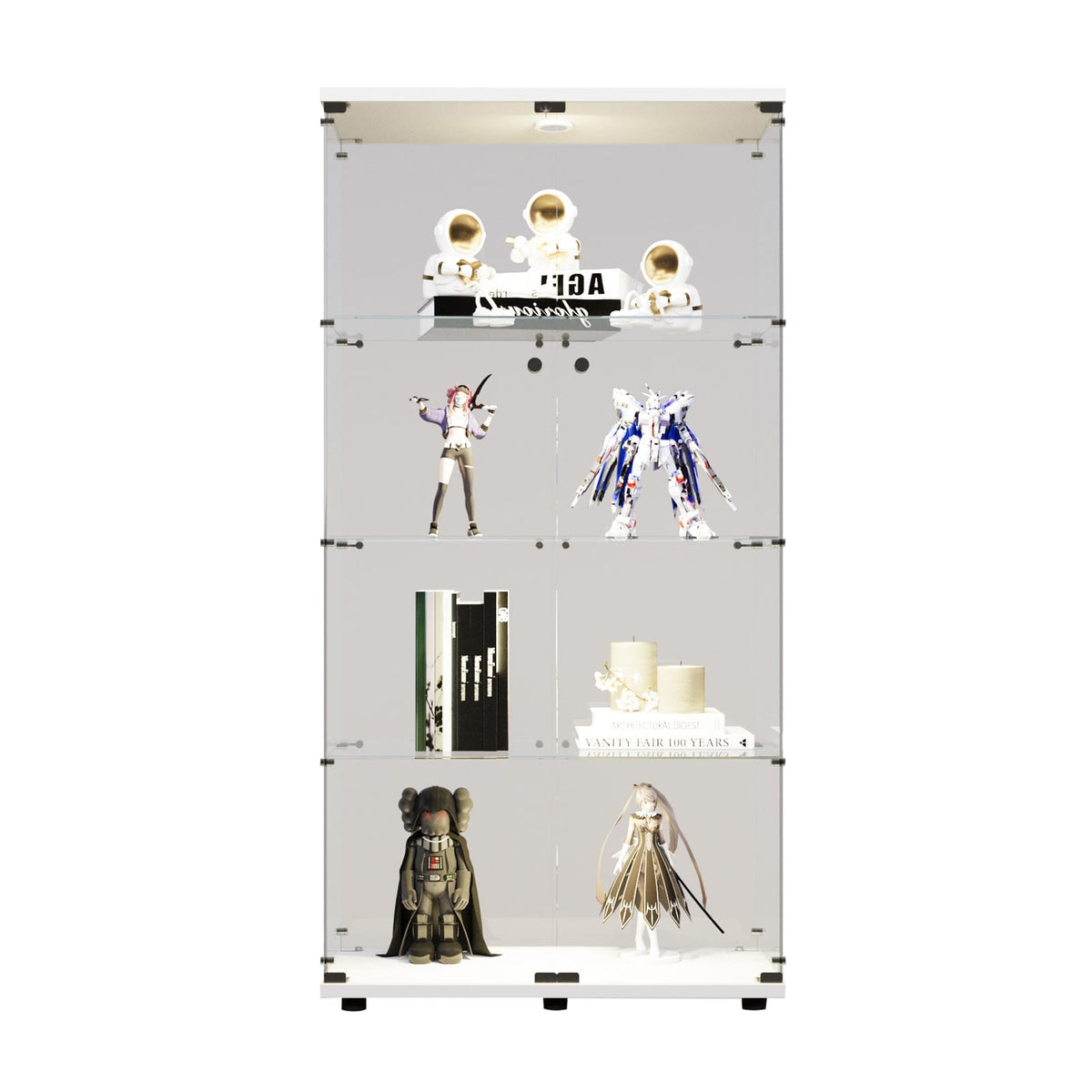 Glass Display Cabinet - 4 Shelves White for Home Office