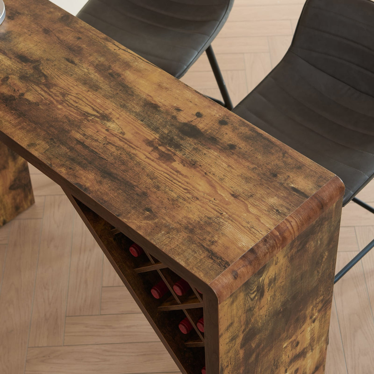 Rustic Brown Bar Table with Attached Wine Cabinet for Kitchen Storage