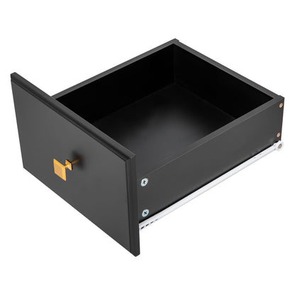 Black MDF Kitchen Island with Drop Leaf Storage and Charging Station