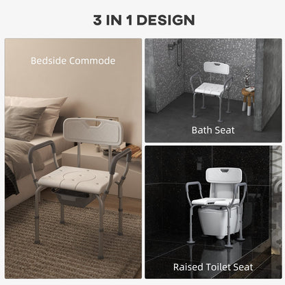 3-in-1 Shower Chair - Bedside Commode & Raised Toilet Seat, White for Living Room