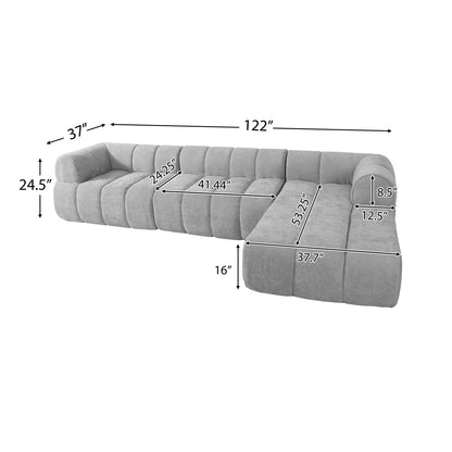 122" Grey L-Shaped Sectional Sofa - 4 Seats