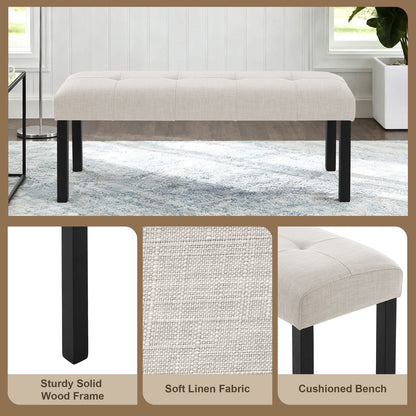 Modern Beige Linen Dining Bench - Farmhouse Entryway Seat