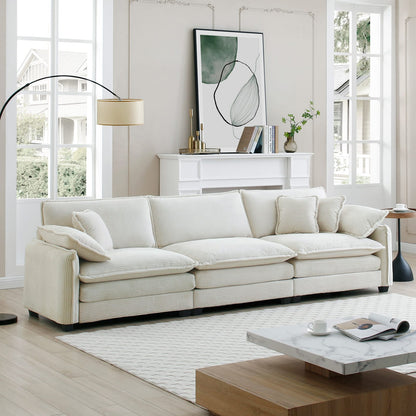 Beige Corduroy 3-Seater Sofa - Retro Mid Century Style