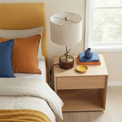 White Wood Bedside Table Lamp with Twisted Metal Stem