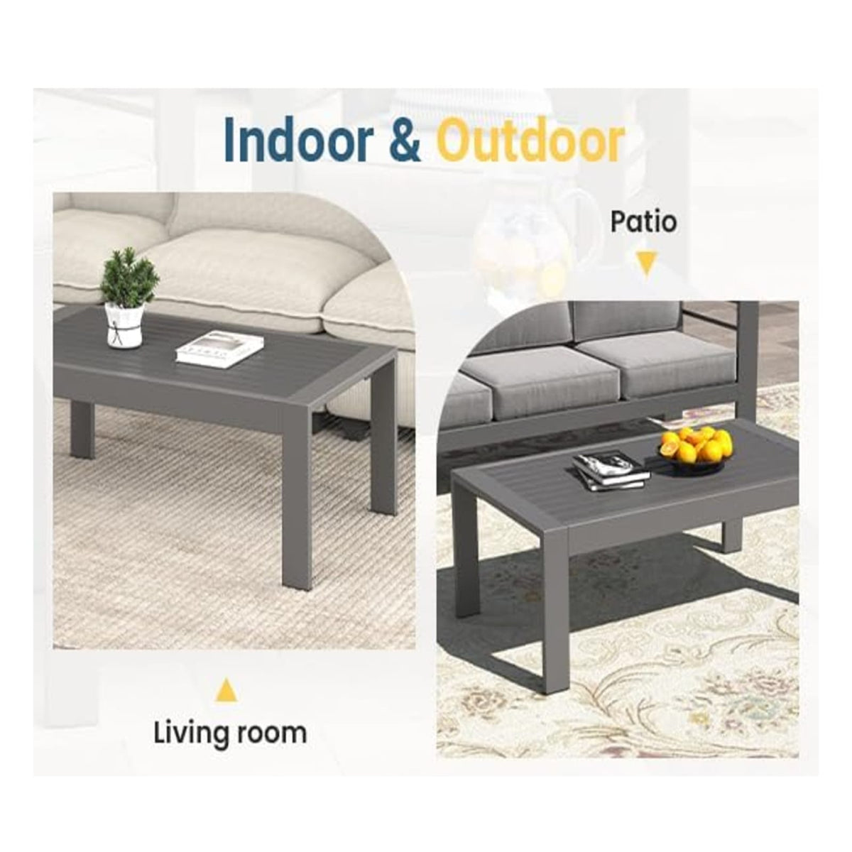 43" x 24" Gray Metal Outdoor Coffee Table - Durable & Weather-Ready
