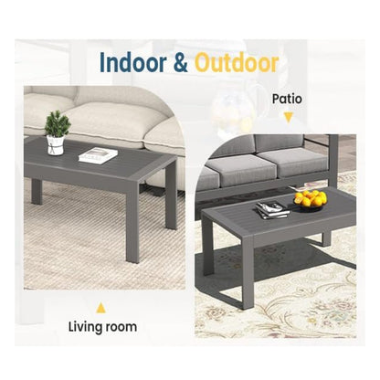 43" x 24" Gray Metal Outdoor Coffee Table - Durable & Weather-Ready
