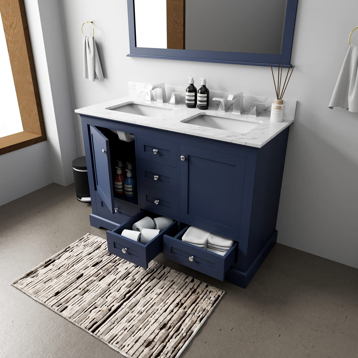 Navy Blue Double Bath Vanity - 48 Inch Wide