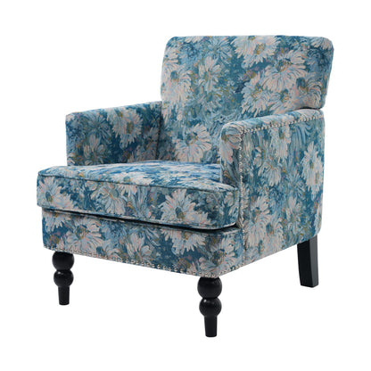 Blue Multi Club Chair with Solid Wood Base for Living Room Seating