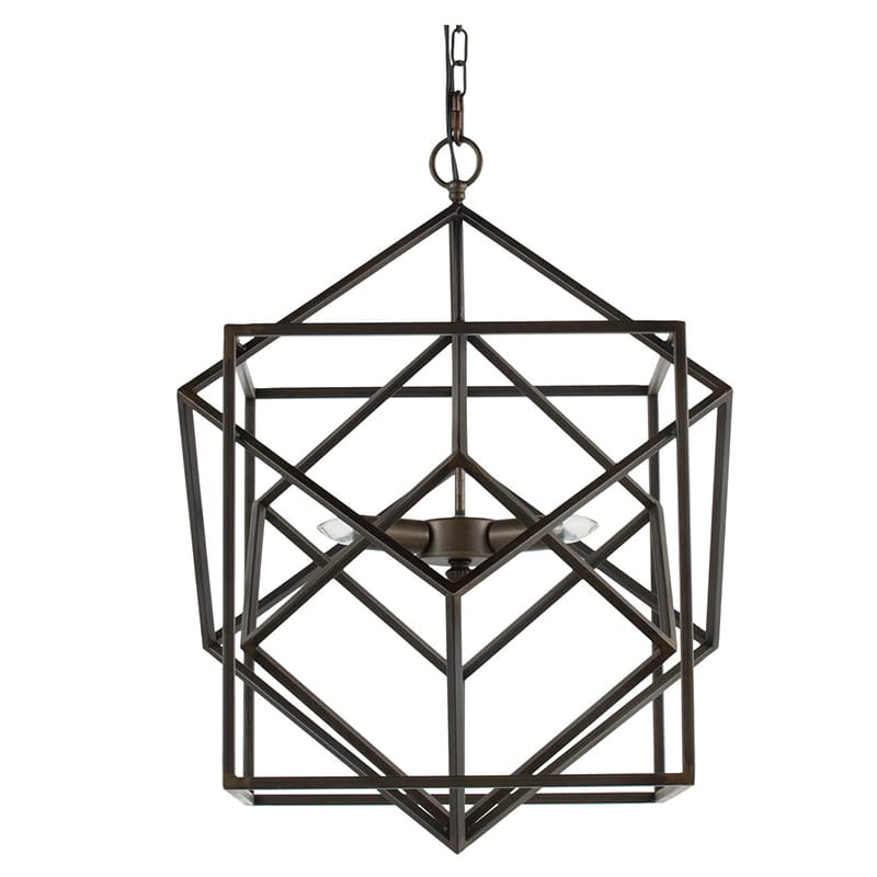 3-Light Metal Chandelier - Black Iron, Adjustable Chain