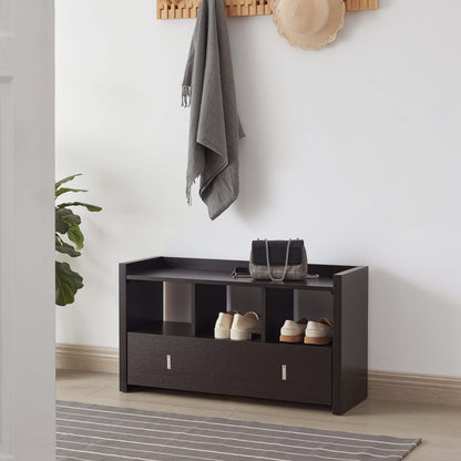 Espresso Particle Board Storage Bench with Drawer for Bedroom