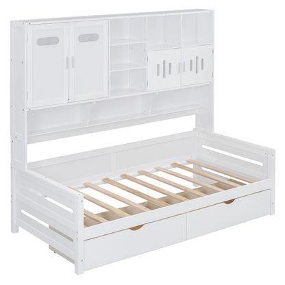 Twin Size Wooden Daybed with Storage - White for Bedroom