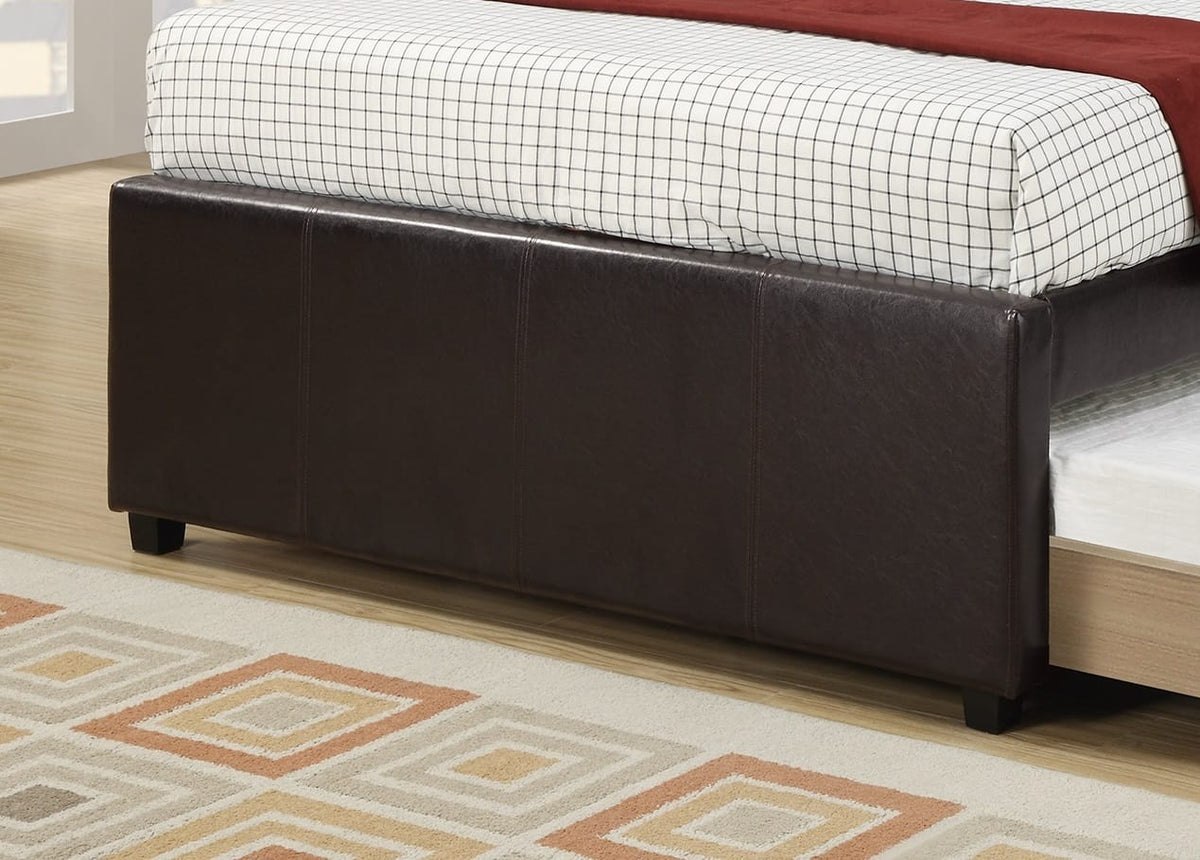 Twin Size Bed w/ Trundle - Espresso Faux Leather for Bedroom
