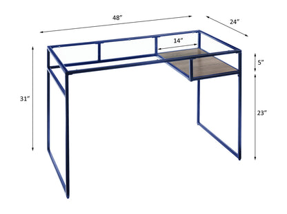 Yasin Glass Top Writing Desk - Blue Metal Frame