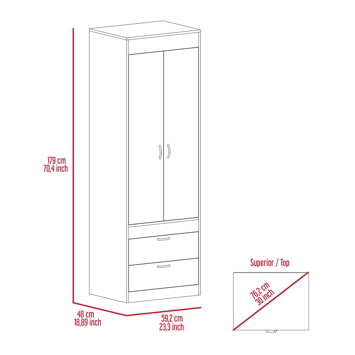 Light Gray Bedroom Dresser with Hanging Rod - 70.4" Tall