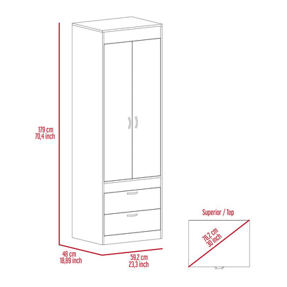 Light Gray Bedroom Dresser with Hanging Rod - 70.4" Tall