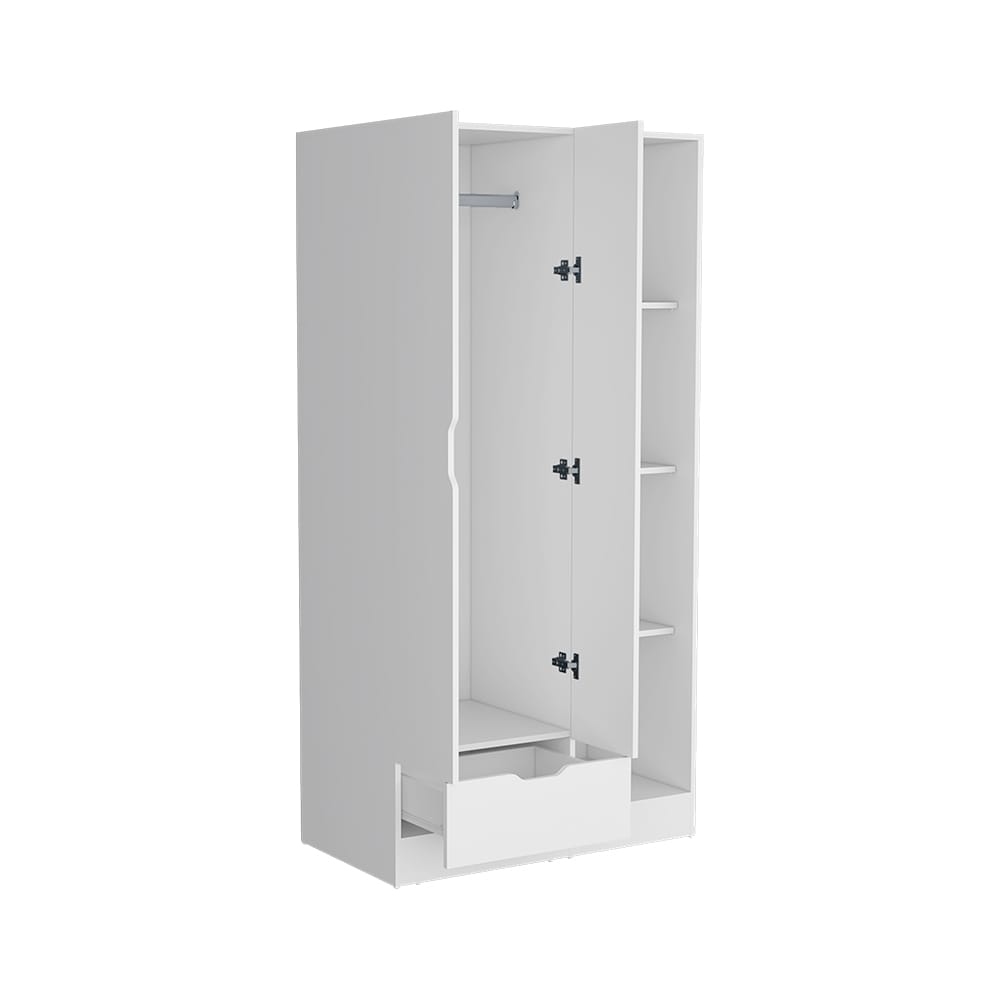 White Bedroom Armoire - 71" Wide Storage Cabinet