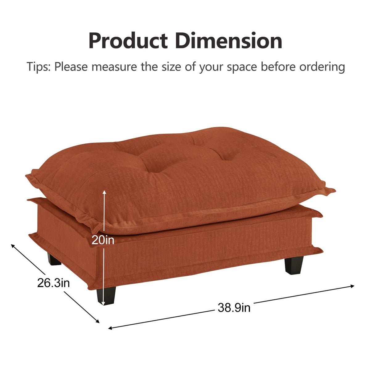 Orange Chenille Modular Sofa - 3 Seat Ottoman for Living Room