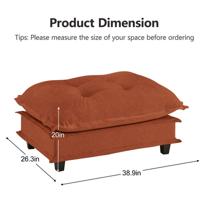 Orange Chenille Modular Sofa - 3 Seat Ottoman for Living Room