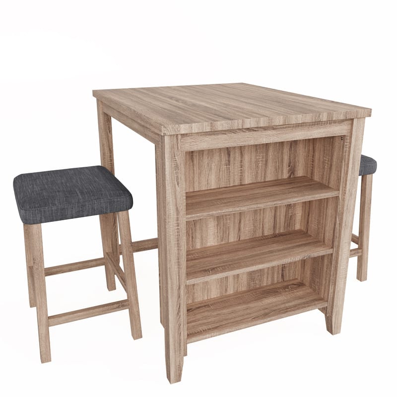 Oak Linen Dining Table Set with Storage for Kitchen
