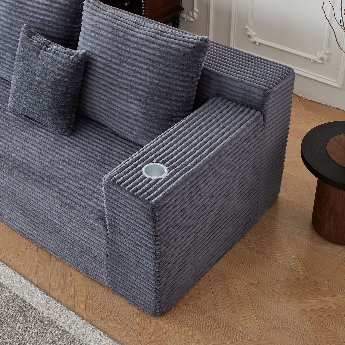Deep Seat Corduroy Modular Cloud Couch with Cup Holders, No Assembly Required