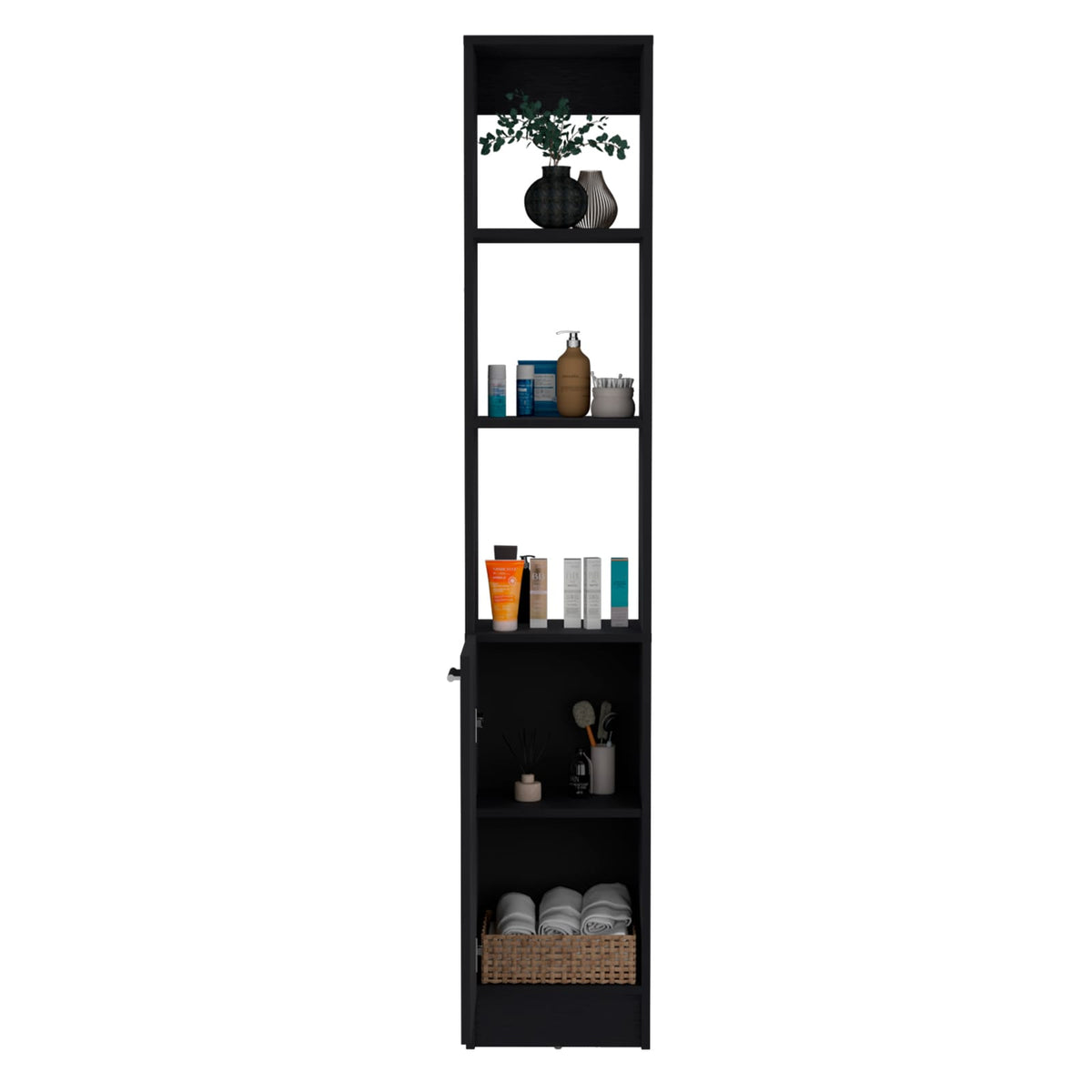 Black Bathroom Storage Cabinet - 6 Shelves Freestanding
