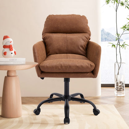 Brown Leather Office Chair - Adjustable Height