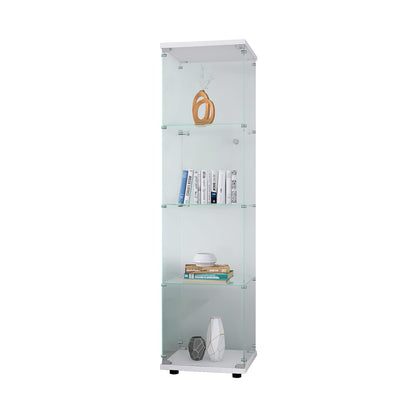 White Glass Display Cabinet with 4 Shelves for Book and Photo Storage