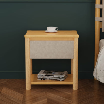Natural Beige Nightstand Set - 2 Chairs Nightstand with Drawer for Bedroom