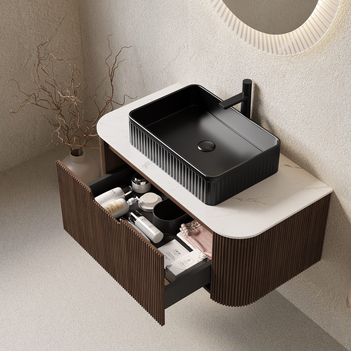 Black Carrara White Walnut Bathroom Vanities