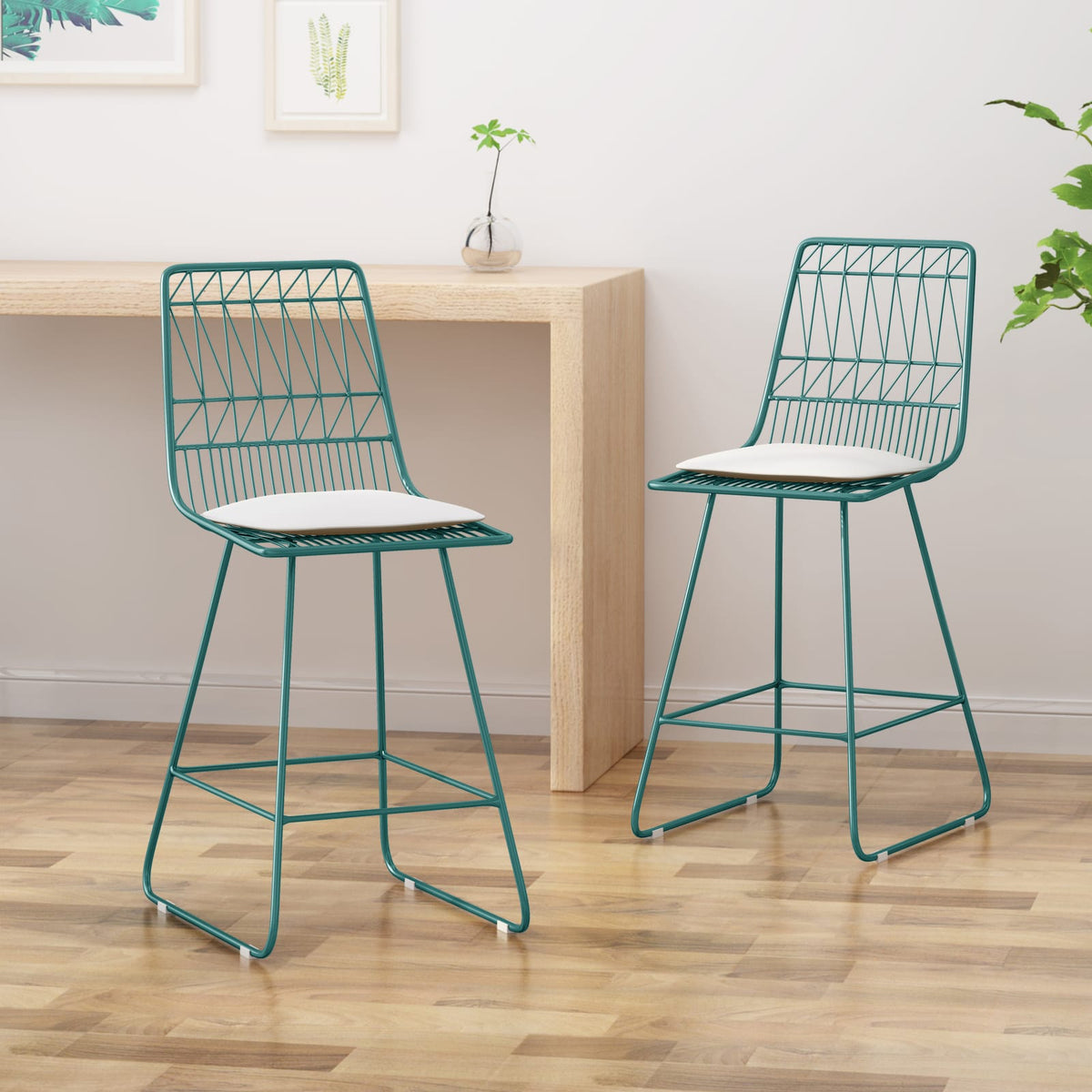 Beige Iron Counter Stools Set of 2 for Patio Outdoor Spaces