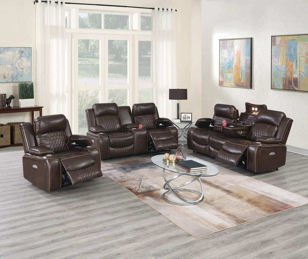 Power Motion Recliner Chair - Brown Faux Leather Storage Arms