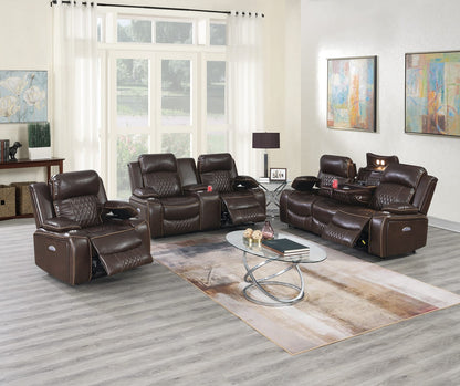 Power Motion Recliner Chair - Brown Faux Leather Storage Arms