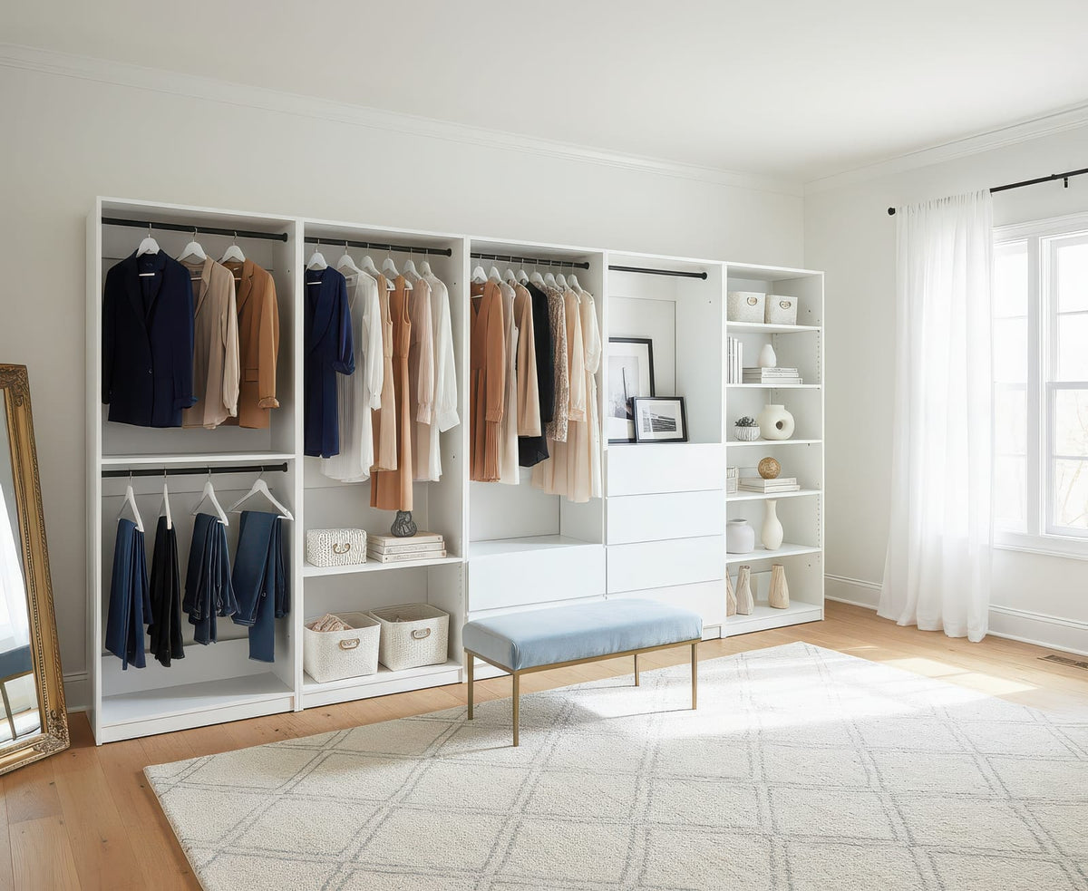 White Wood Walk-In Closet System - 157" Wide