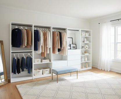 White Wood Walk-In Closet System - 157" Wide