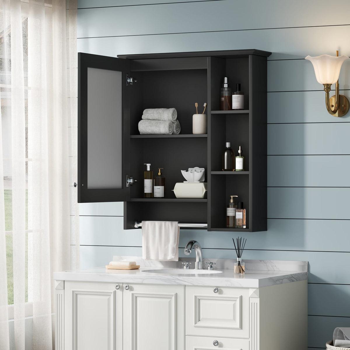 Black Bathroom Storage Cabinet - Wall Mounted Mirror Cabinet