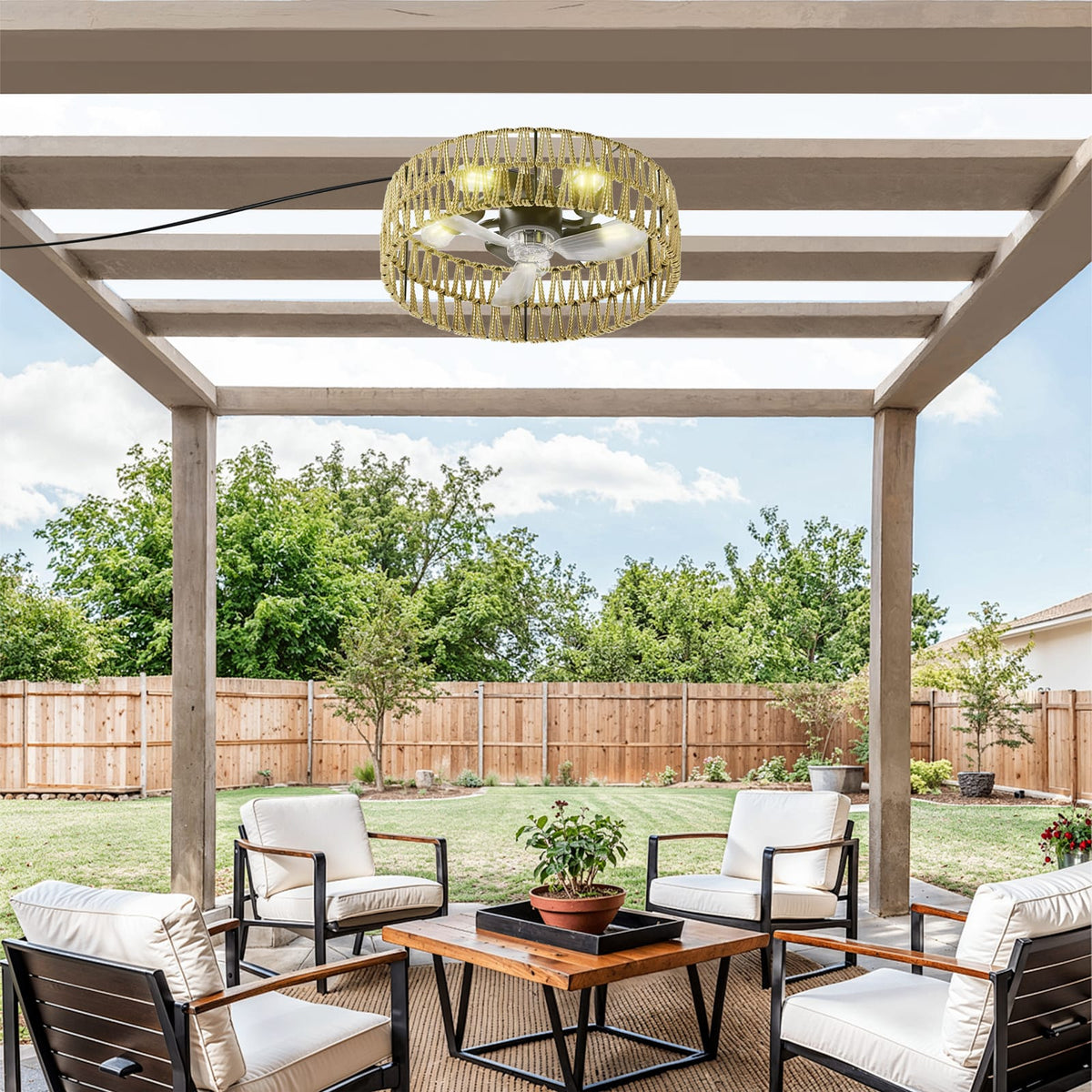 3-Blade Ceiling Fan with Remote - White, Low Profile Kitchen Bedroom