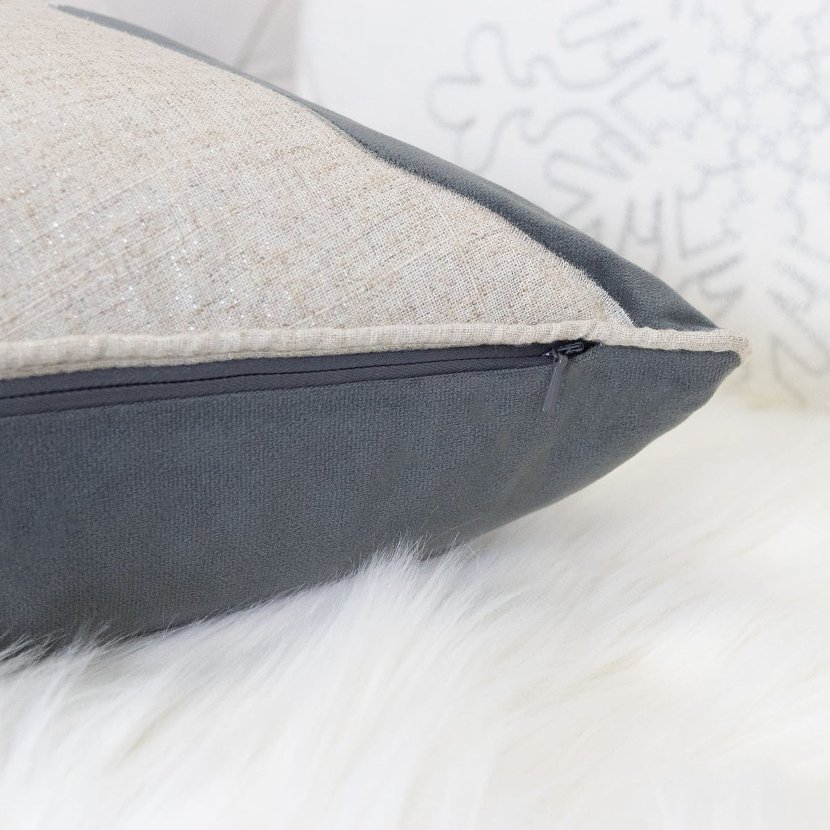 Gray Velvet Reindeer Accent Pillow 20x20 with Insert Set