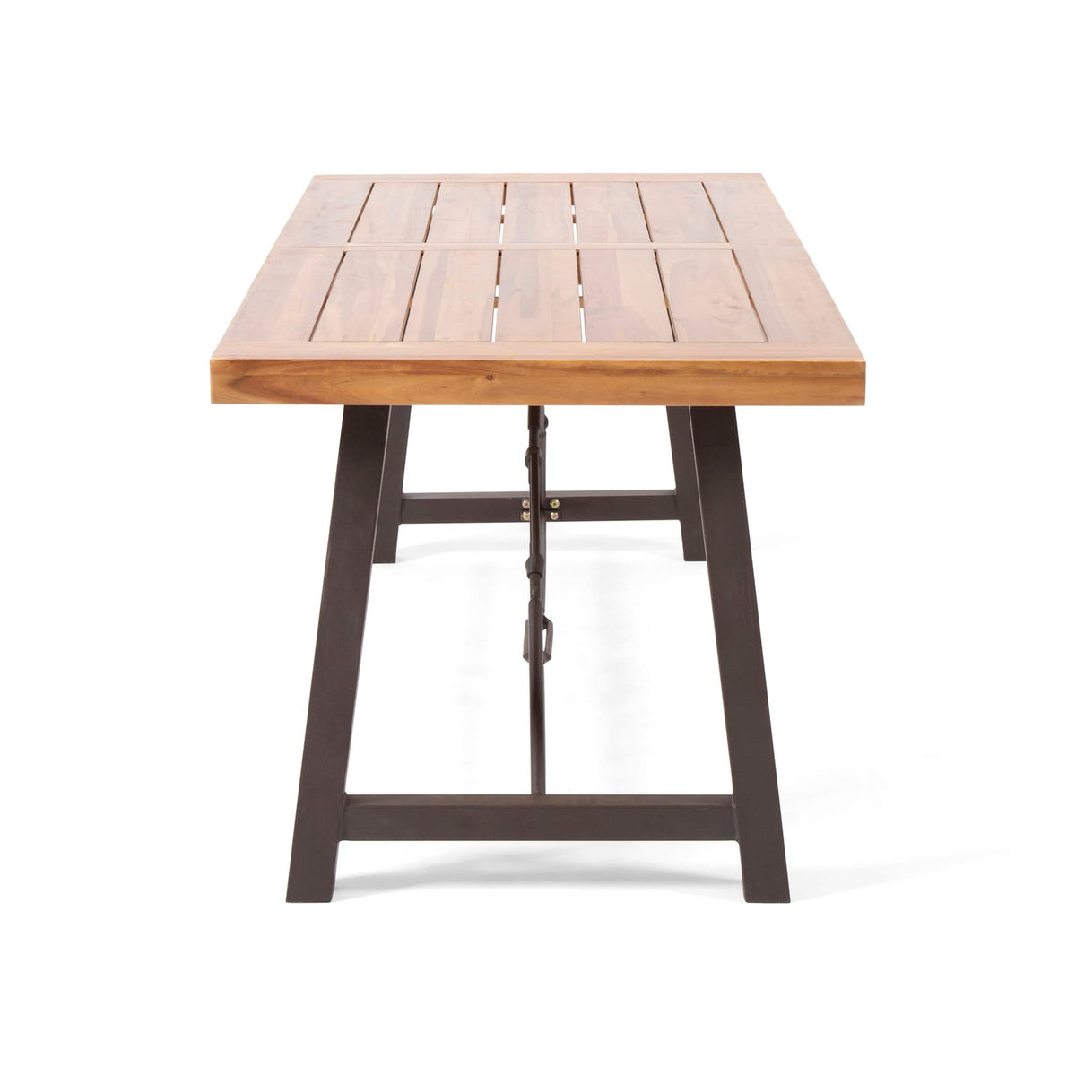 Transitional Acacia Wood Patio Dining Set with Iron Frame