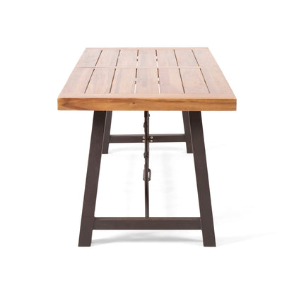 Transitional Acacia Wood Patio Dining Set with Iron Frame
