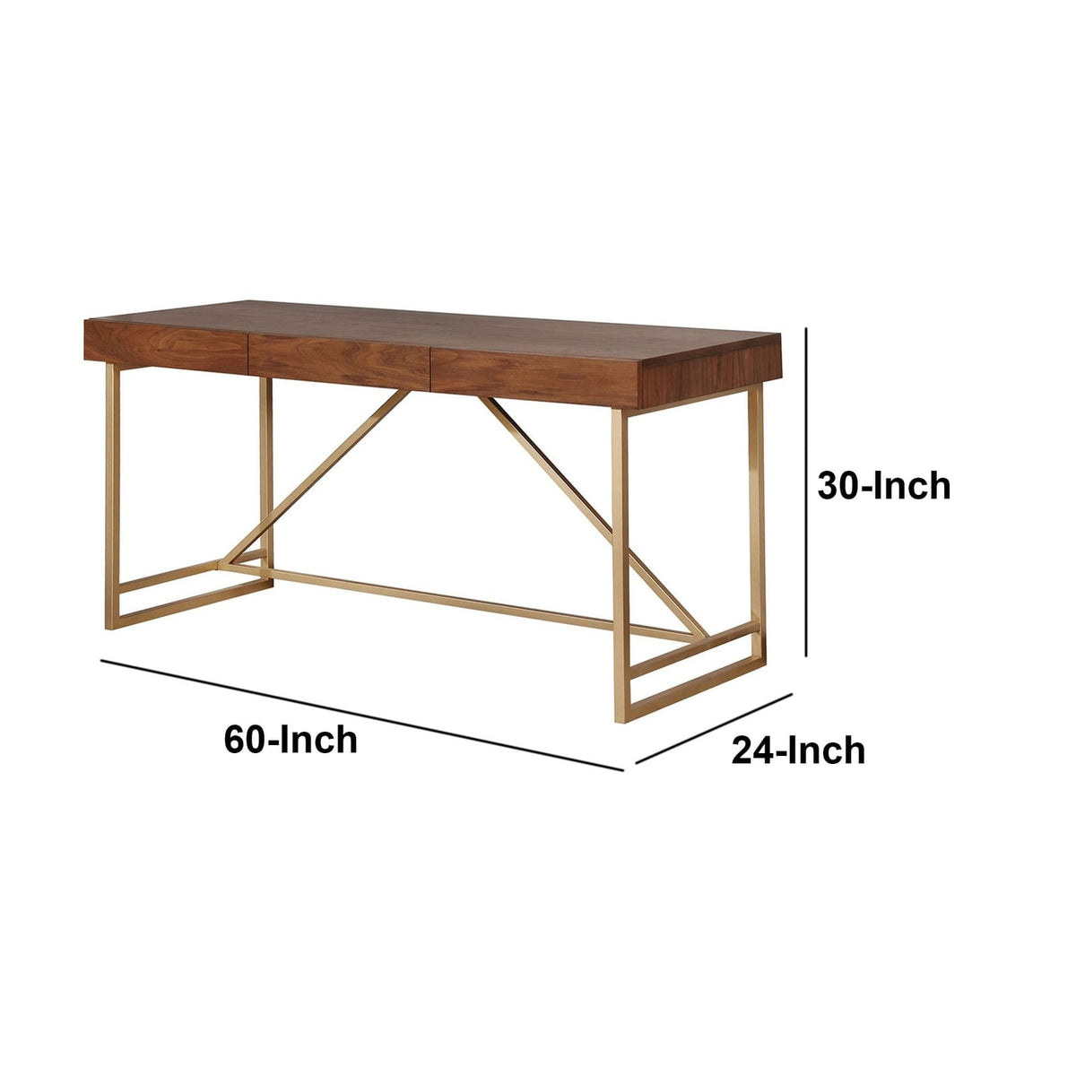 Modern Style Wooden Writing Desk - Walnut Brown & Gold