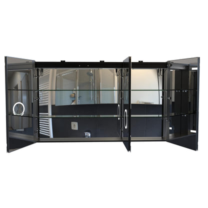 Matte Black Medicine Cabinet with Mirror - LED Light & Storage