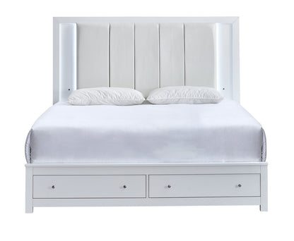 Queen White Wood Bed with Storage Drawers