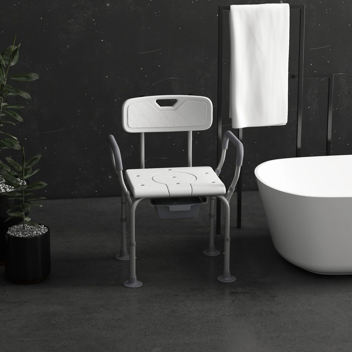 3-in-1 Shower Chair - Bedside Commode & Raised Toilet Seat, White for Living Room