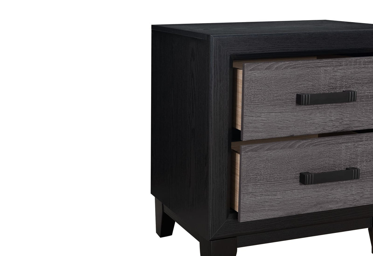 Black Gray Square Nightstand 2 Drawers Modern Bedroom