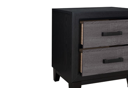 Black Gray Square Nightstand 2 Drawers Modern Bedroom