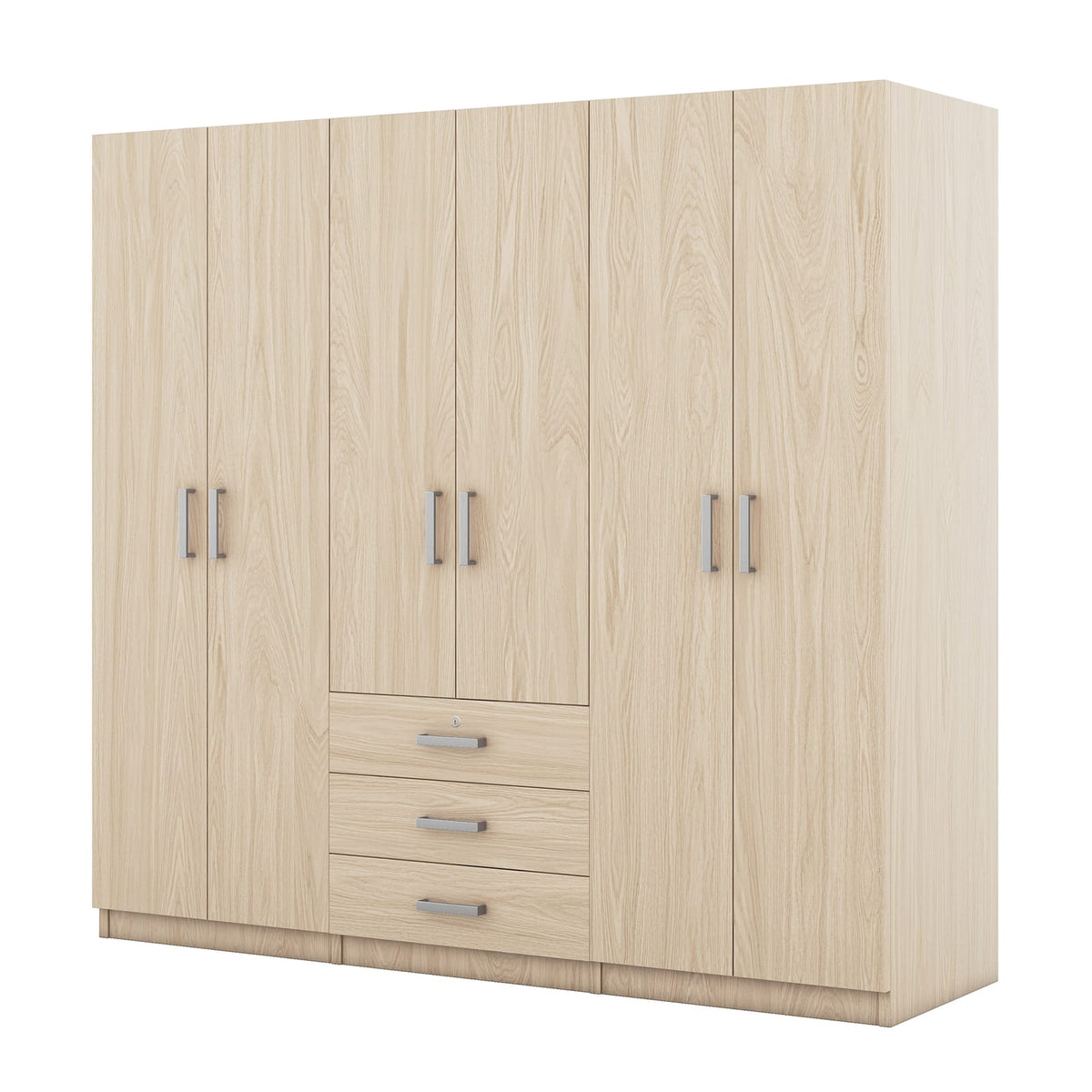 6-Door Wooden Wardrobe - Brown Storage for Bedrooms