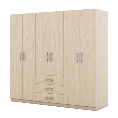 6-Door Wooden Wardrobe - Brown Storage for Bedrooms