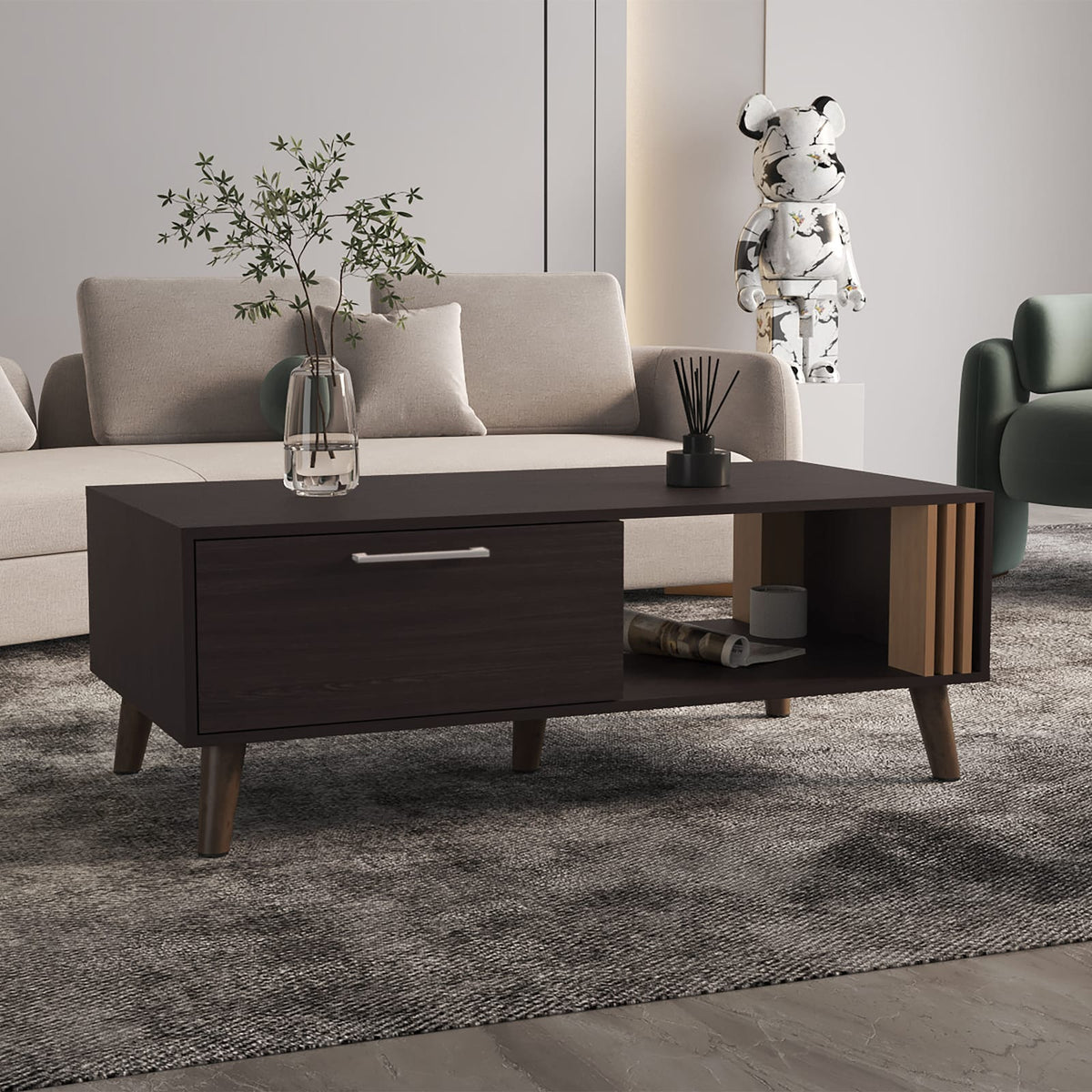 Multicolor Rectangular Coffee Table - 1 Door, 1 Shelf for Living Room
