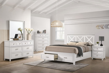 White 5 Drawer Chest - Solid Wood MDF Dresser for Bedroom