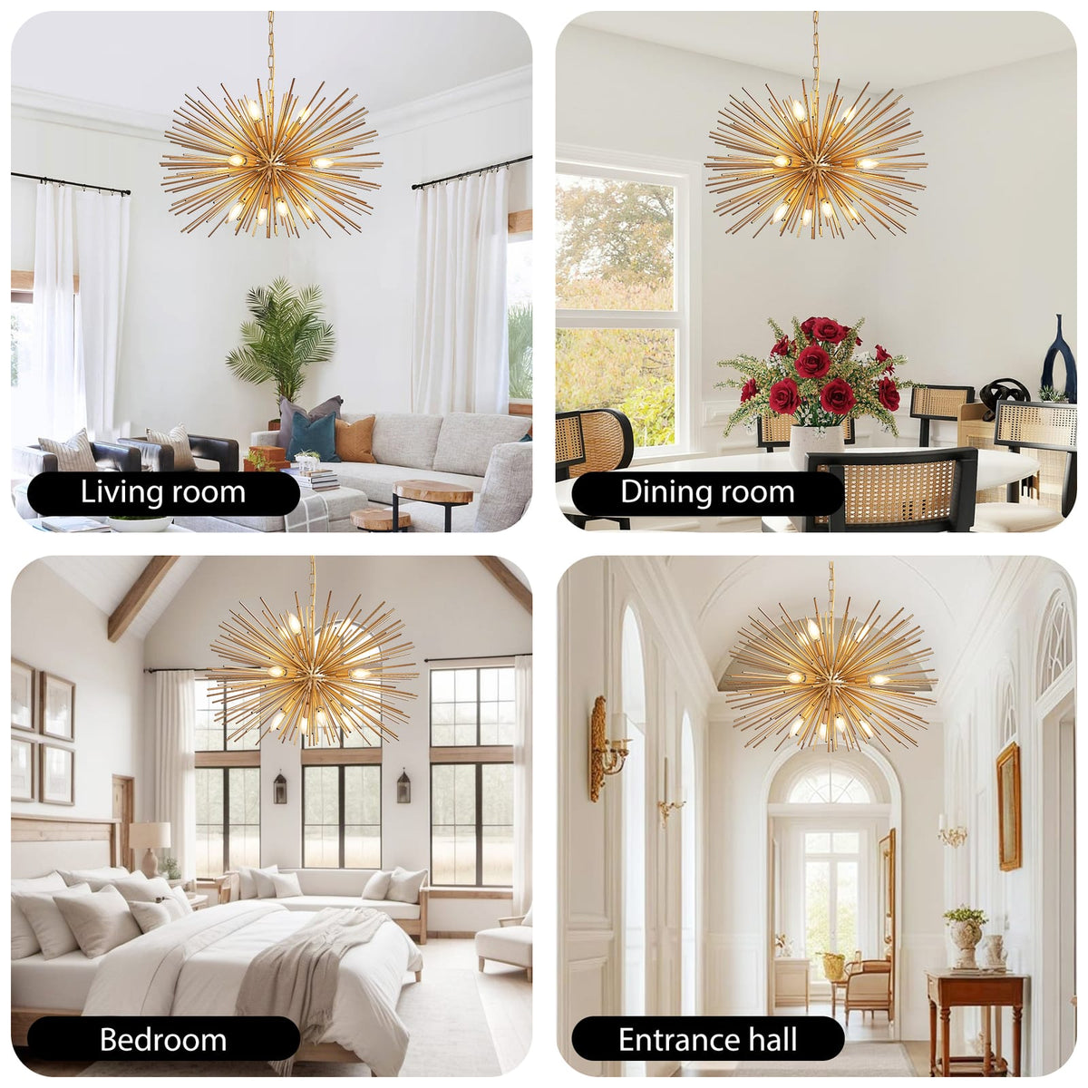Gold Starburst Chandelier - 12 Lights Living Room Lighting